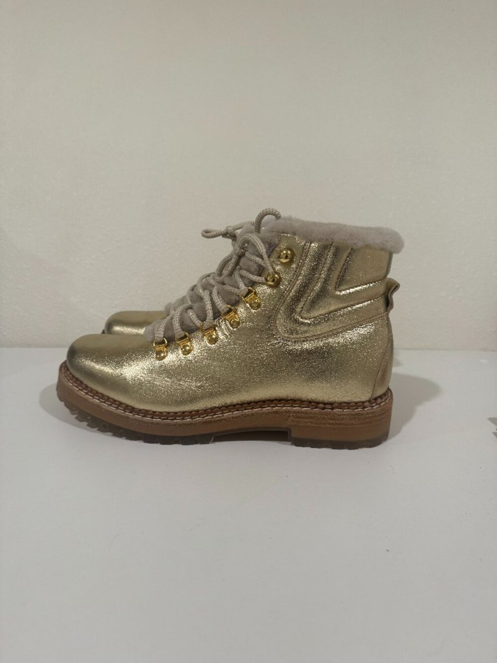 Montelliana 1965 Camelia Icon Shearling Combat Boots Gold Metallic